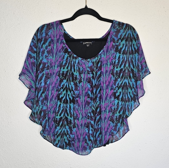 Express Flowy Purple Blue Black Butterfly Sleeve Tank Top Blouse Size XS - Picture 1 of 7
